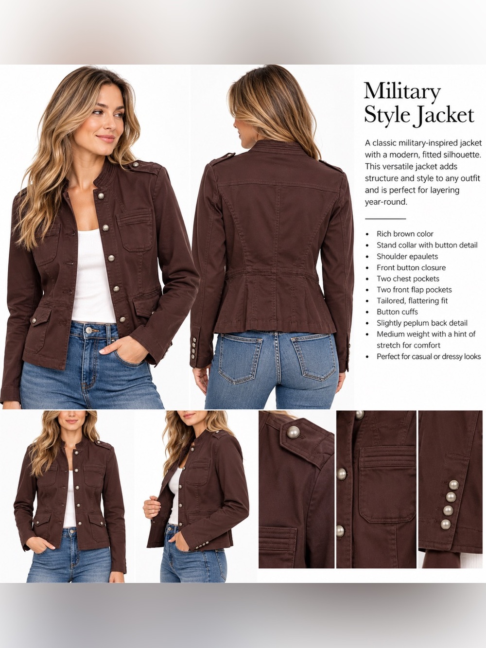 Mossimo Supply Co. Brown Military-Style Peplum Jacket